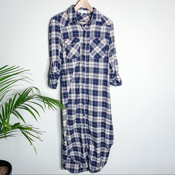 PLAID FLANNEL BUTTON DOWN MAXI DRESS - Picture 1 of 10